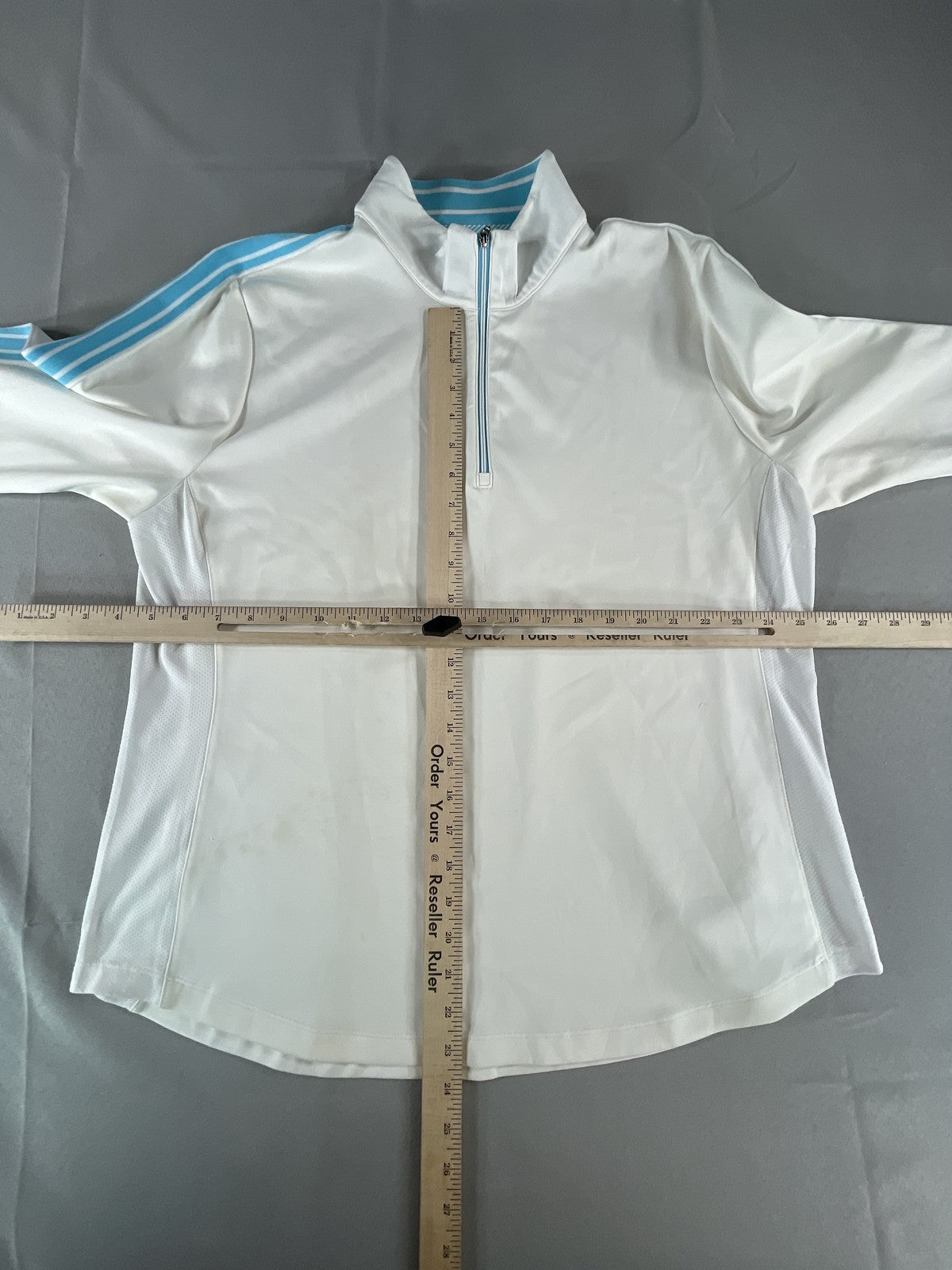 Greg Norman Pullover Shirt Mens XL White Blue PlayDry Golf Quarter Zip Athletic