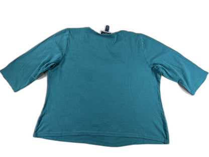 KAREN SCOTT Womens Plus 2X Teal Sleeve Neck Floral Top 100% COTTON Knit