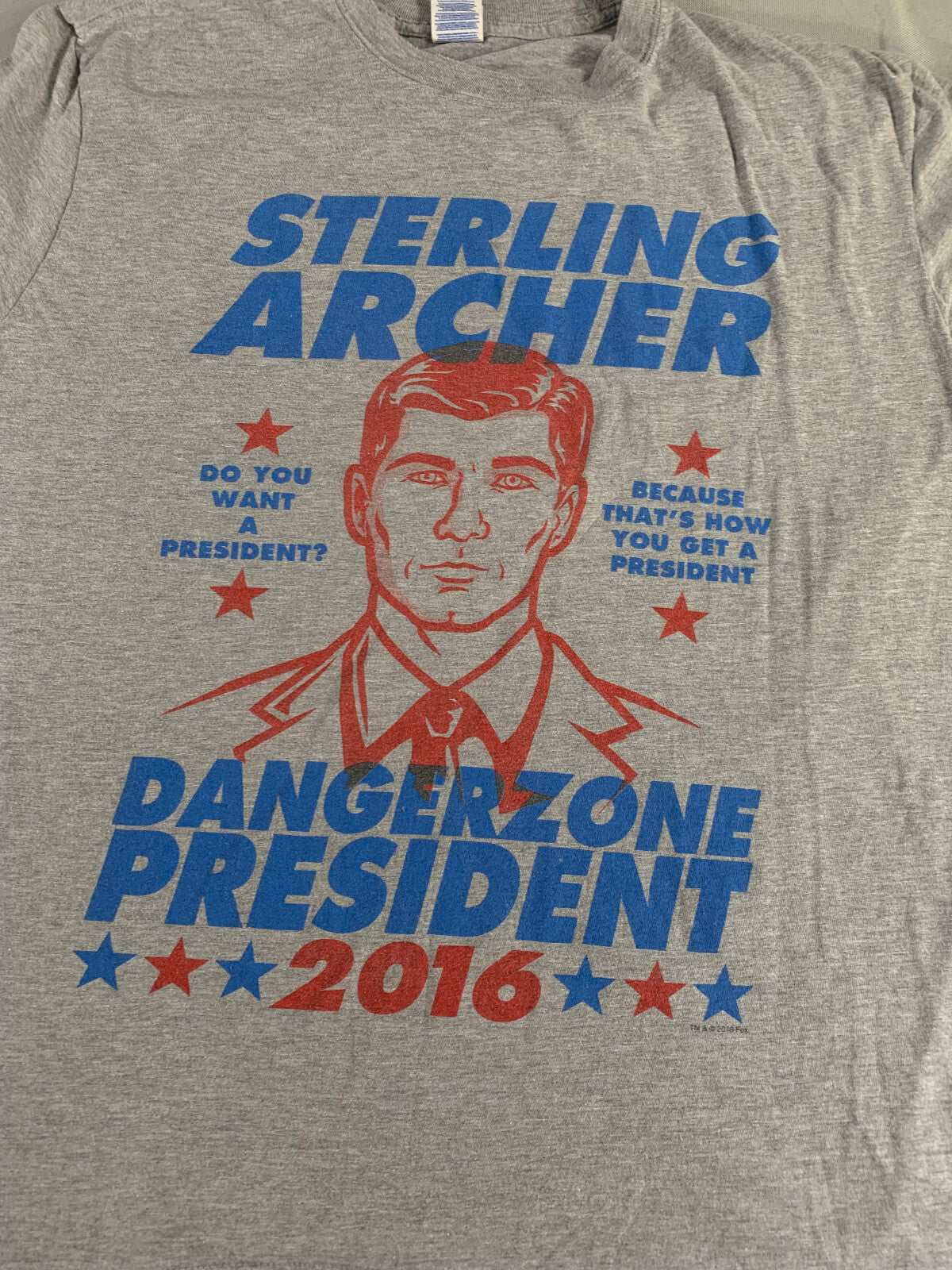 Sterling Archer Danger Zone President 2016 Tee XL Gray Gildan Softstyle Adult TV