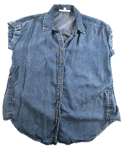 Jane Delancey Chambray Lyocell Denim Sleeveless Button Down Shirt Women Small