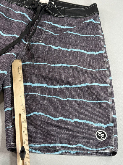 EZEKIEL ER113066B Board Shorts 32 Black Striped 100% POLYESTER Regular Fit