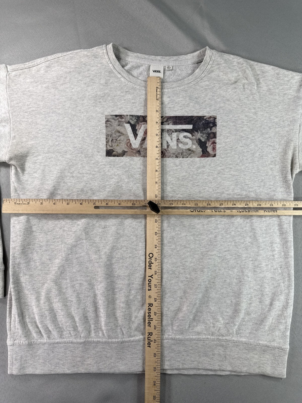 Vans Floral Graphic Crewneck Sweatshirt Unisex S Gray Cotton Long Sleeve