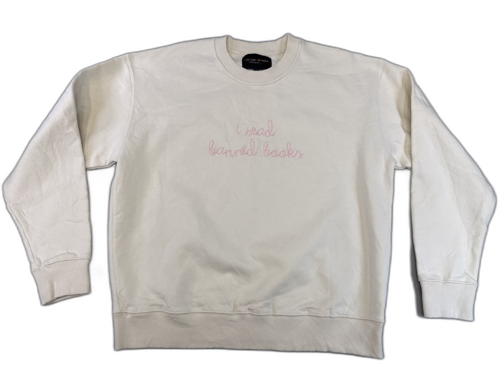 LINGUA FRANCA Crewneck Sweatshirt L Cream 100% Organic Cotton Regular Fit Long
