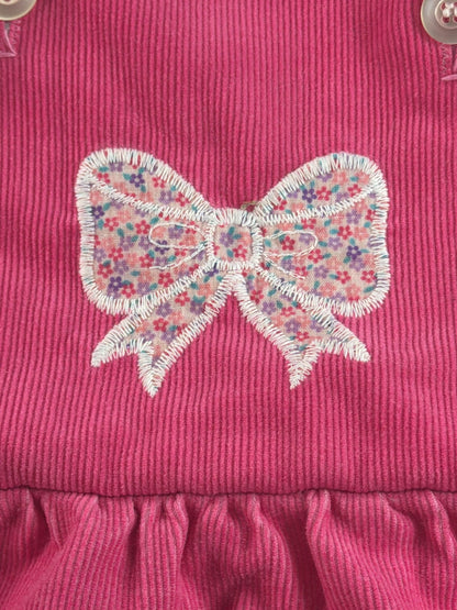 Girls Pink Corduroy Jumper Dress Bow Applique Overall Pinafore Toddler Cute