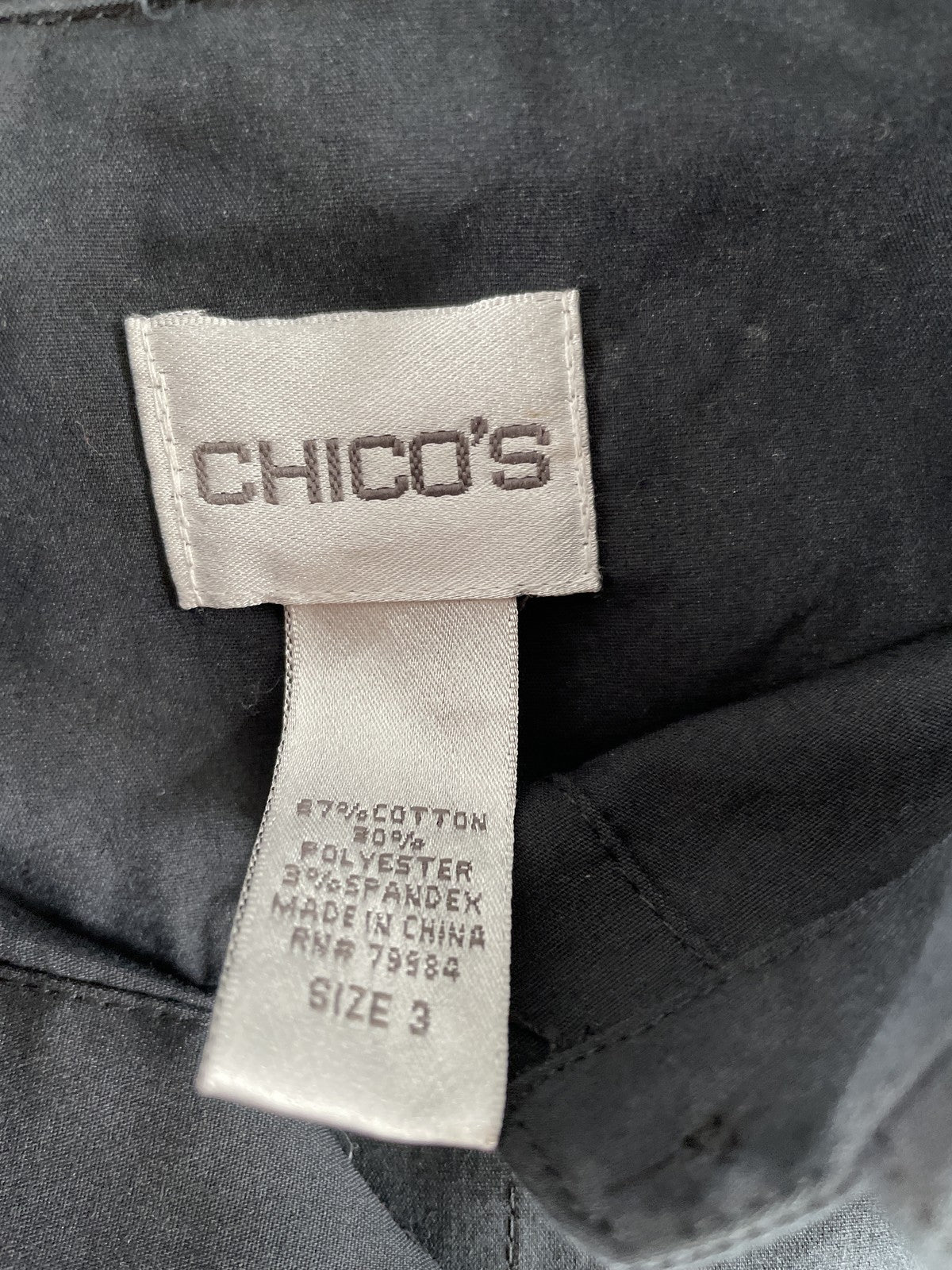 Chicos Shirt Womens Size 3 Black Button Down Long Sleeve Pockets Casual Top 67
