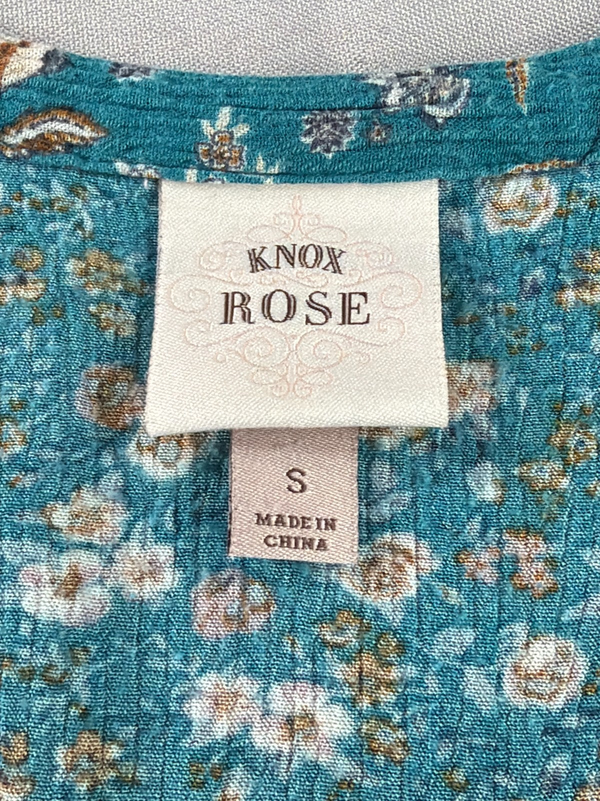 Knox Rose Floral Babydoll Tunic Top Teal Blue Boho V-Neck Cap Sleeve Small NWT