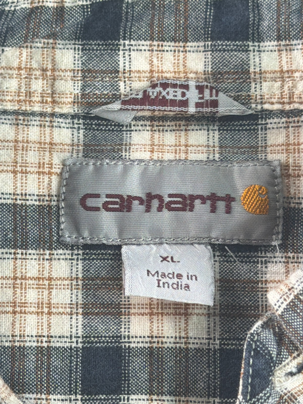 Carhartt Fort Short Sleeve Plaid Shirt Men XL Navy Tan 101158 Button Down Work