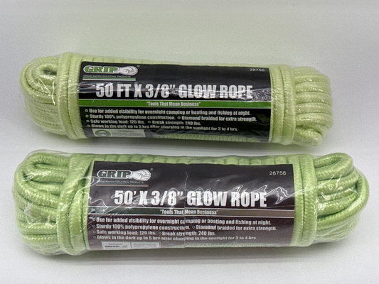 Grip Glow Rope 50FT 3/8 Polypropylene Green Glow In Dark Camping Boat Lot 2