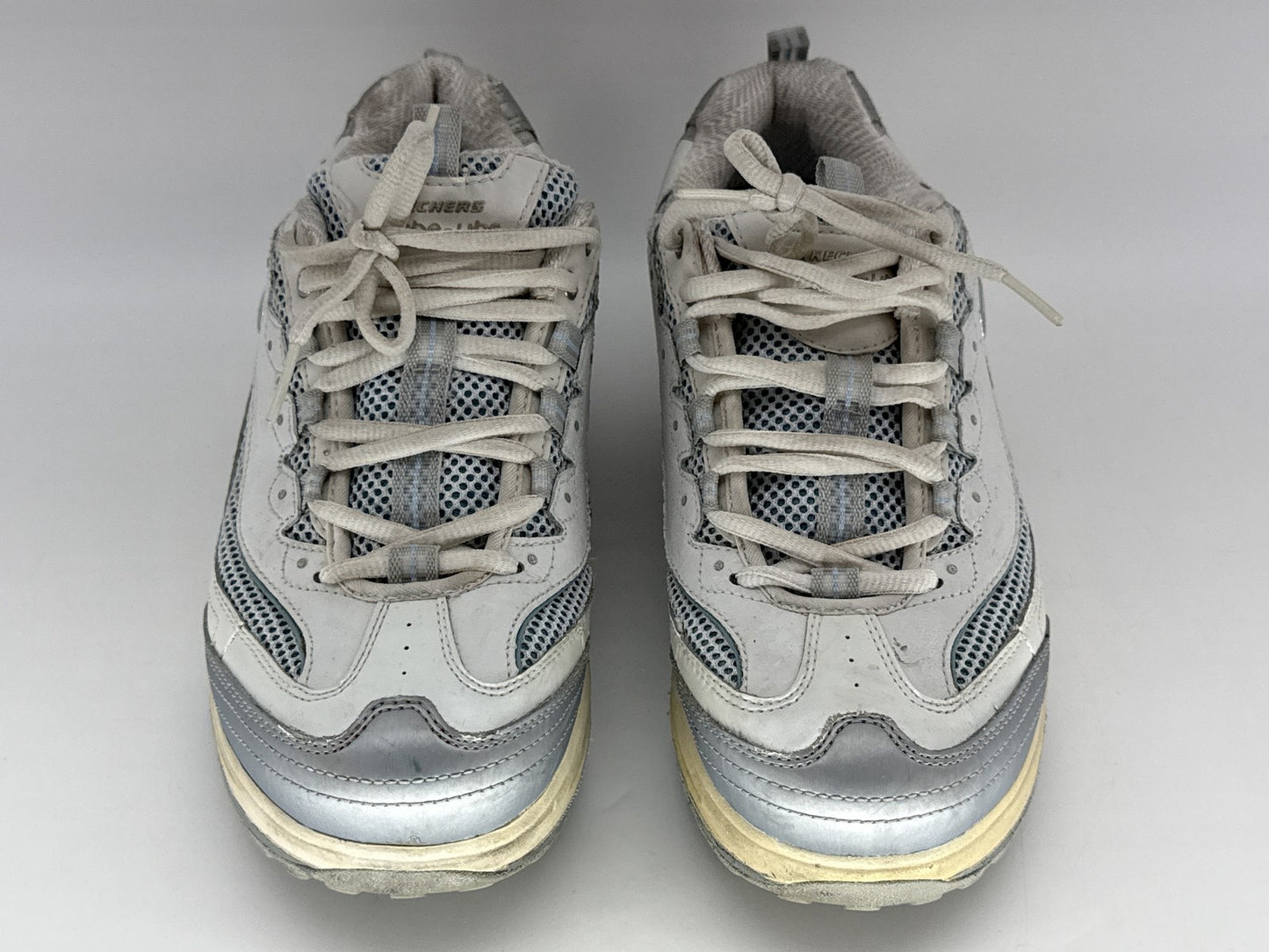 Skechers Shape Ups Toning Walking Shoes Mens 8.5 White/Gray Lace Up Leather