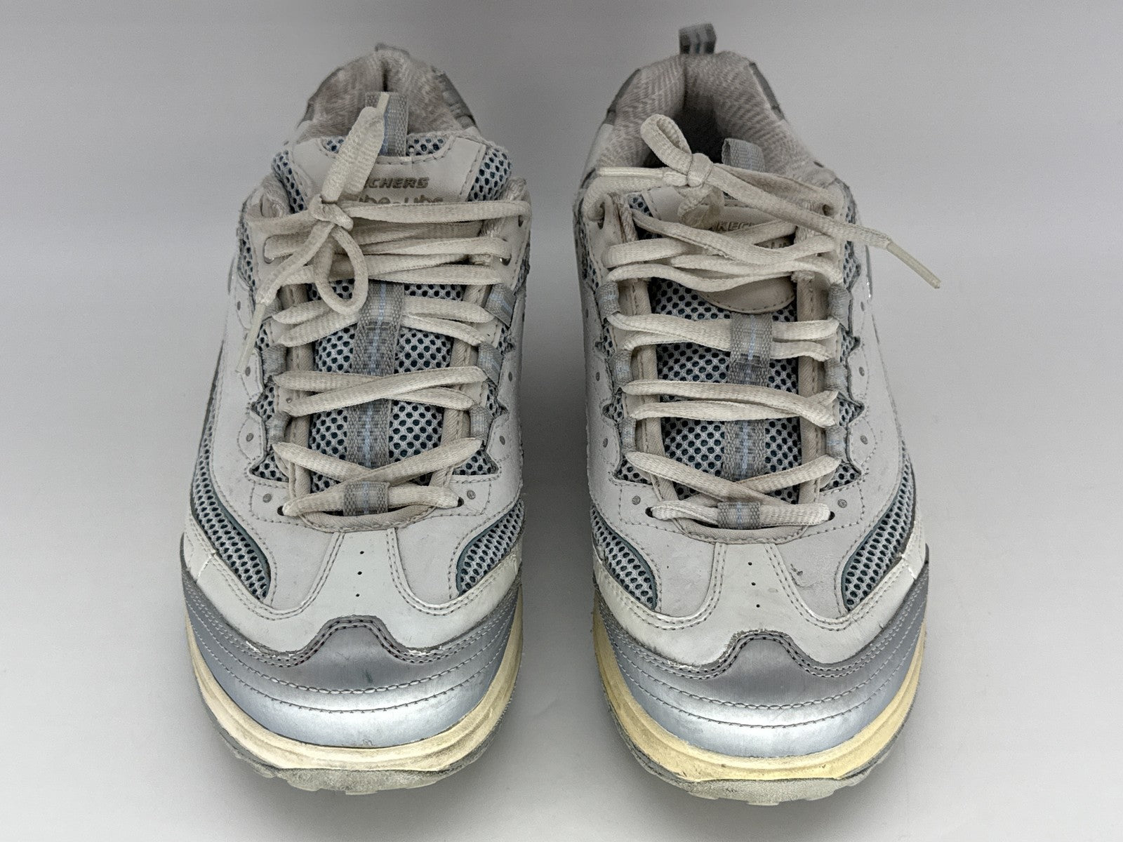 Skechers Shape Ups Toning Walking Shoes Mens 8.5 White/Gray Lace Up Leather