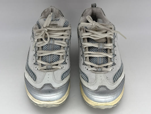 Skechers Shape Ups Toning Walking Shoes Mens 8.5 White/Gray Lace Up Leather