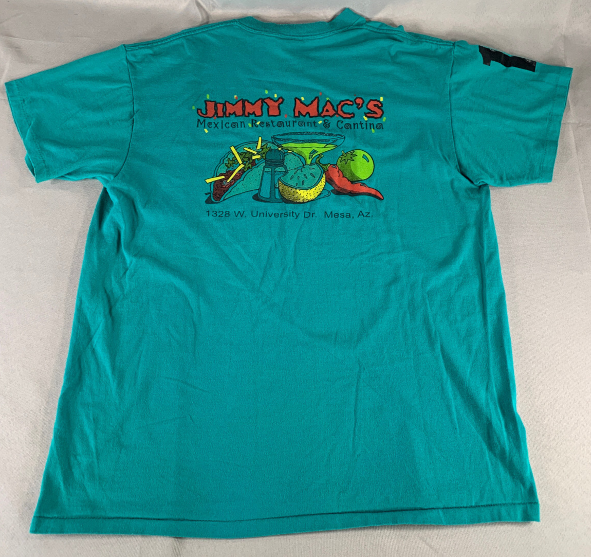 VTG Oneita Jimmy Mac’s Cantina T-Shirt Sz XL Teal Green Margarita Mexico Bar Tee
