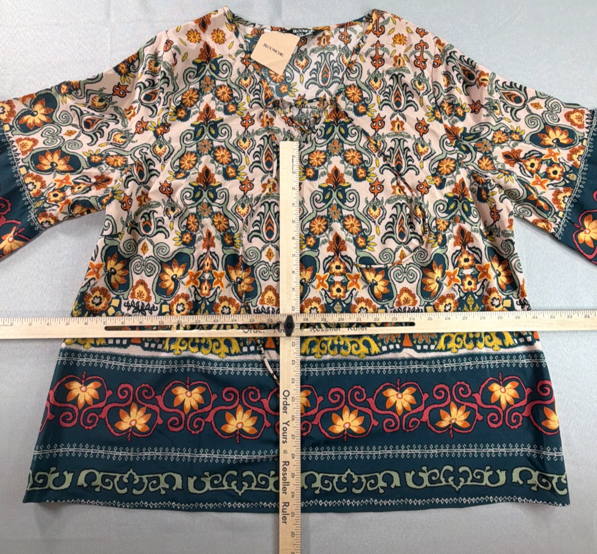 BloomChic Women Plus 18-20 NWT Boho Paisley Border Print Bell Sleeve Tunic Top