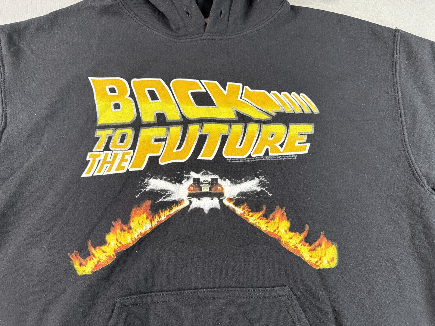 GILDAN Back to the Future Hoodie M Black Cotton Pullover Graphic Long