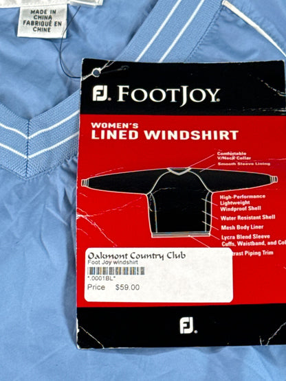 FootJoy Womens XL Lined Windshirt Light Blue Golf Pullover Oakmont Country Club