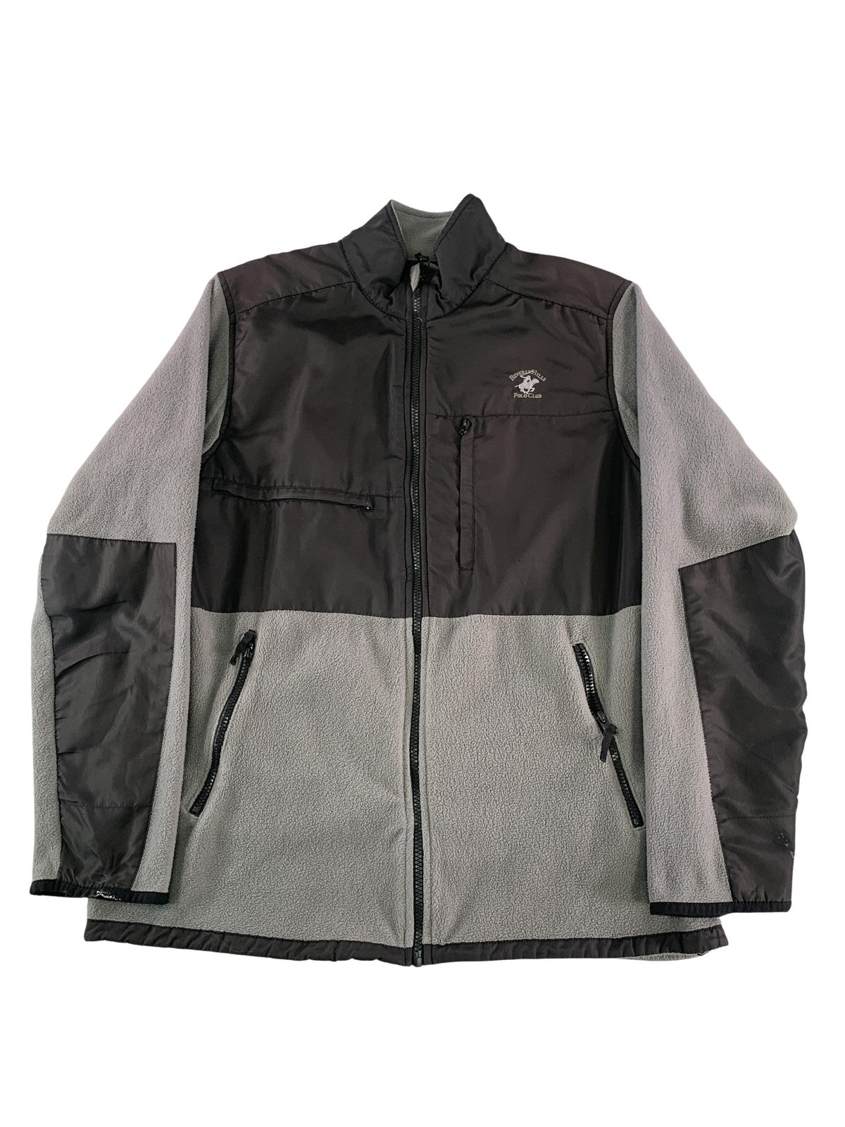 Beverly Hills Polo Club Jacket Mens Medium Gray Black Fleece Zip Front 100 NWT