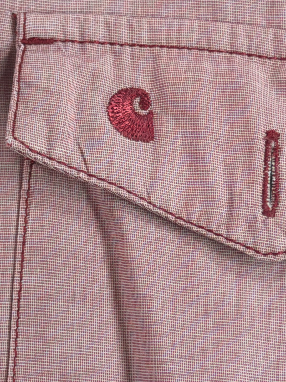 Carhartt Mens 2XL Pink Burgundy Chambray Short Sleeve