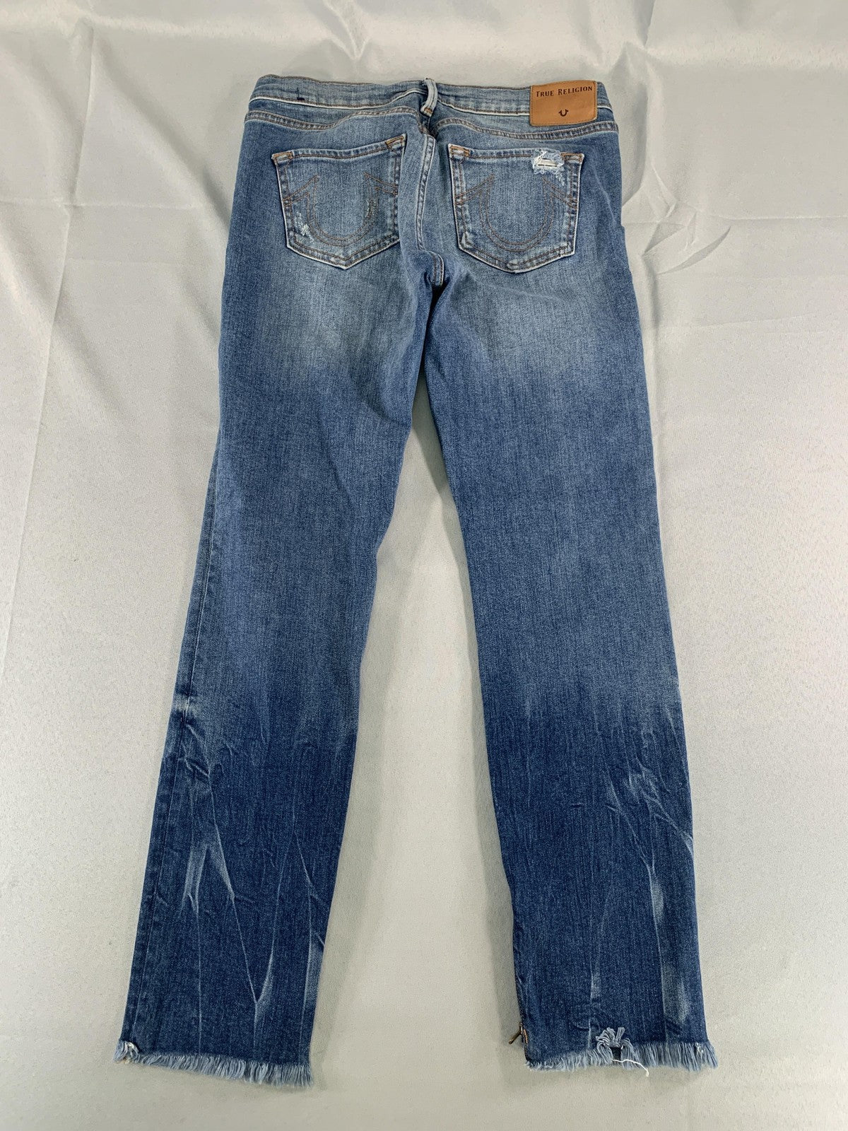 True Religion Jeans Womens 27 Sara Cigarette Distressed Zipper Hem Frayed Edge D