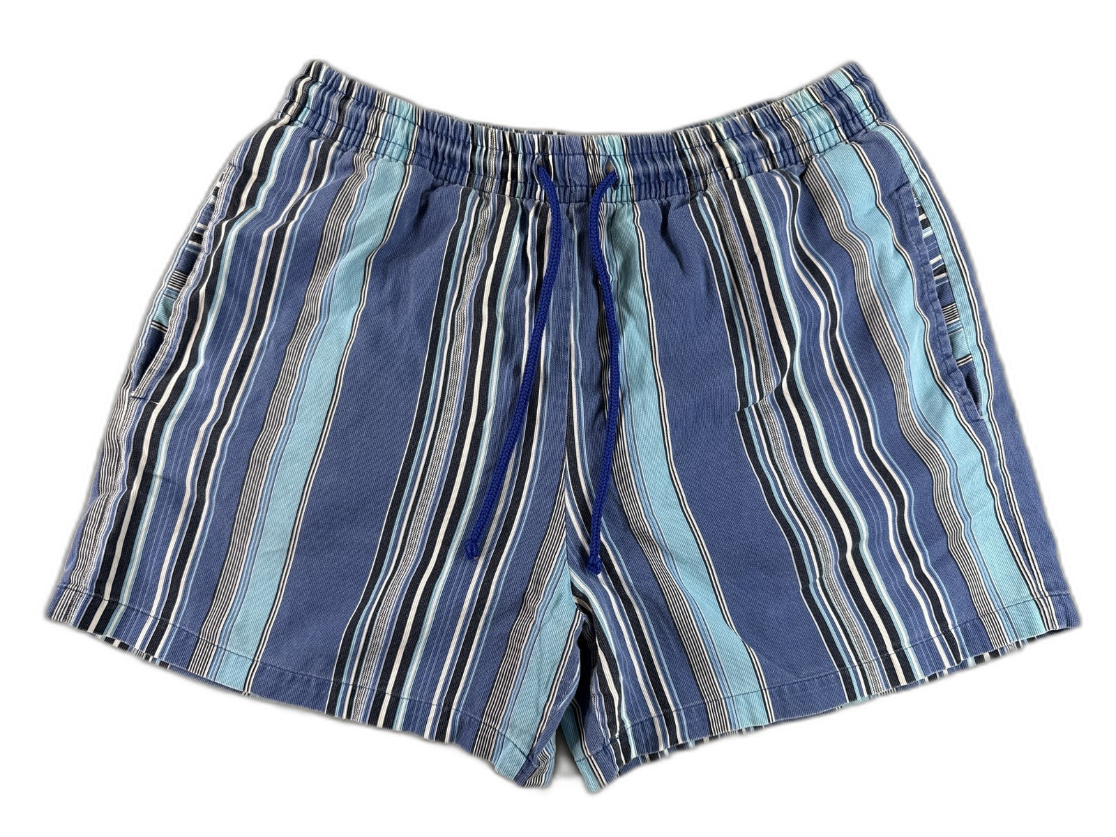 BARNEYS YORK Striped Elastic Waist Shorts M Blue 100% COTTON Regular Fit Men