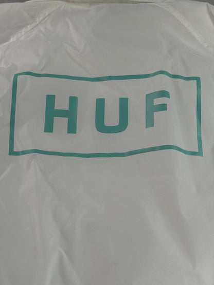 HUF Worldwide Bar Logo Coaches Jacket Mens Small White Teal Nylon Windbreaker