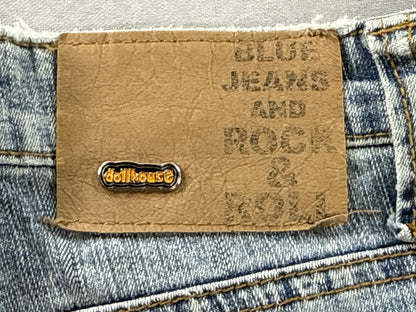 Dollhouse Flare Jeans 11 11/12 Blue Distressed Denim Low Rise Y2K Boho Indie
