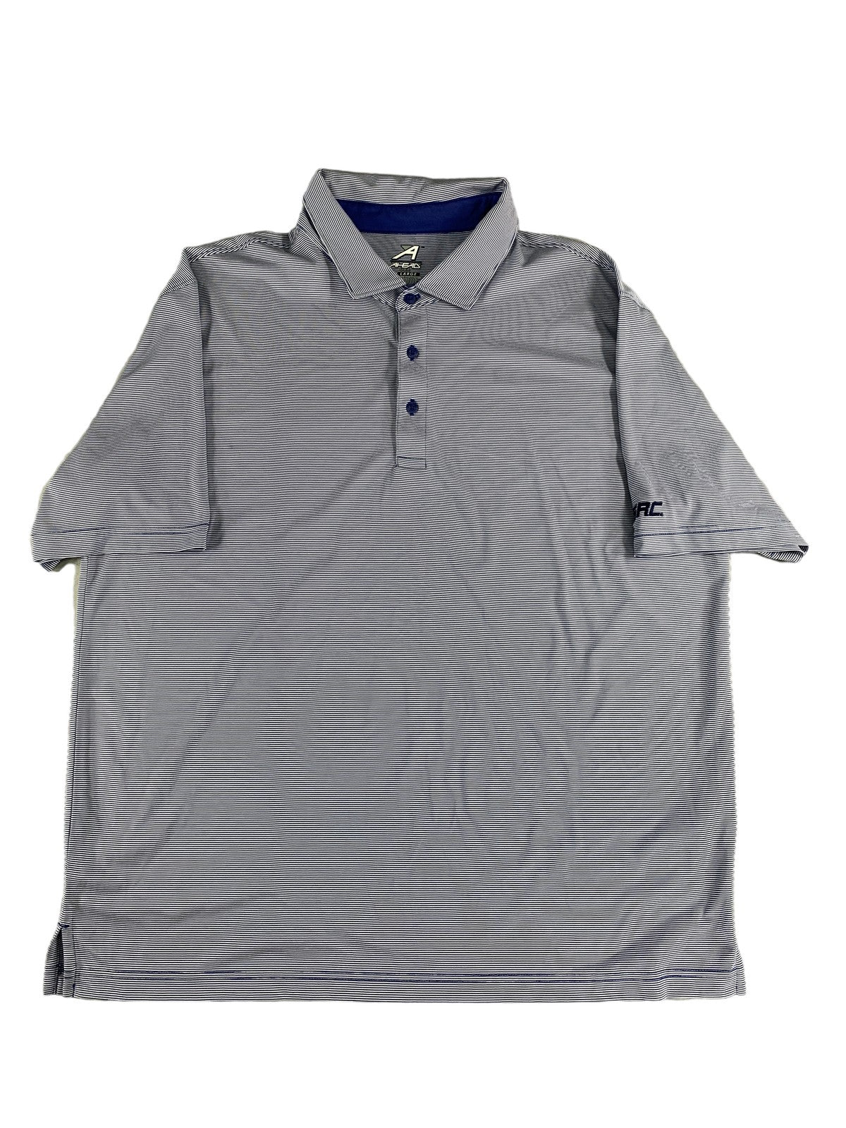 Ahead Polo Shirt Mens XL Blue White Striped Golf SRC Embroidered Performance 100