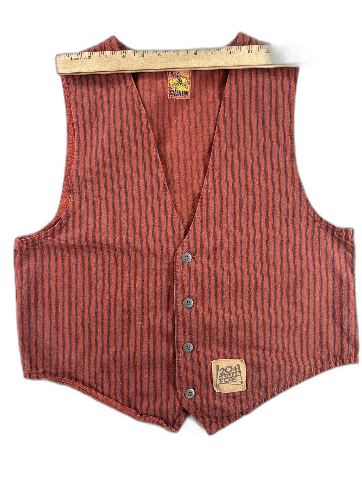 CLEAN FUN 20th Century Fox Vintage Striped Red Sleeveless Neck Vest Button Men