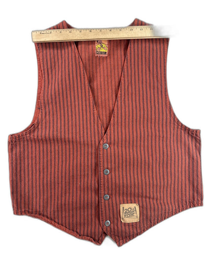 CLEAN FUN 20th Century Fox Vintage Striped Red Sleeveless Neck Vest Button Men