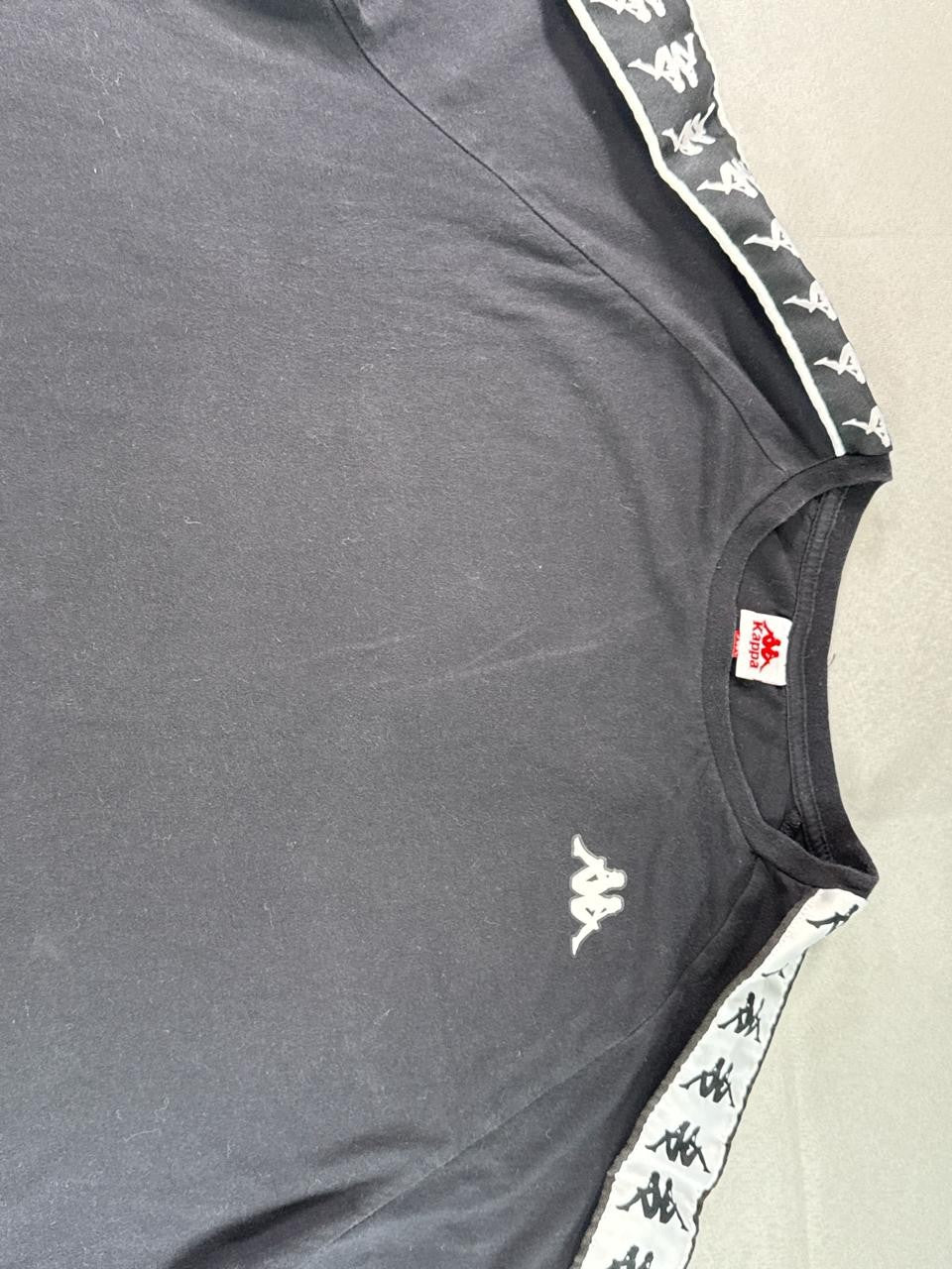 Kappa 222 Banda Tee Mens XL Black White Logo Tape Crewneck Short Sleeve Athletic