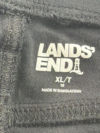 LANDS END Black Sport Knit Elastic Waist Corduroy Wide Leg Pants Womens XL/P NEW