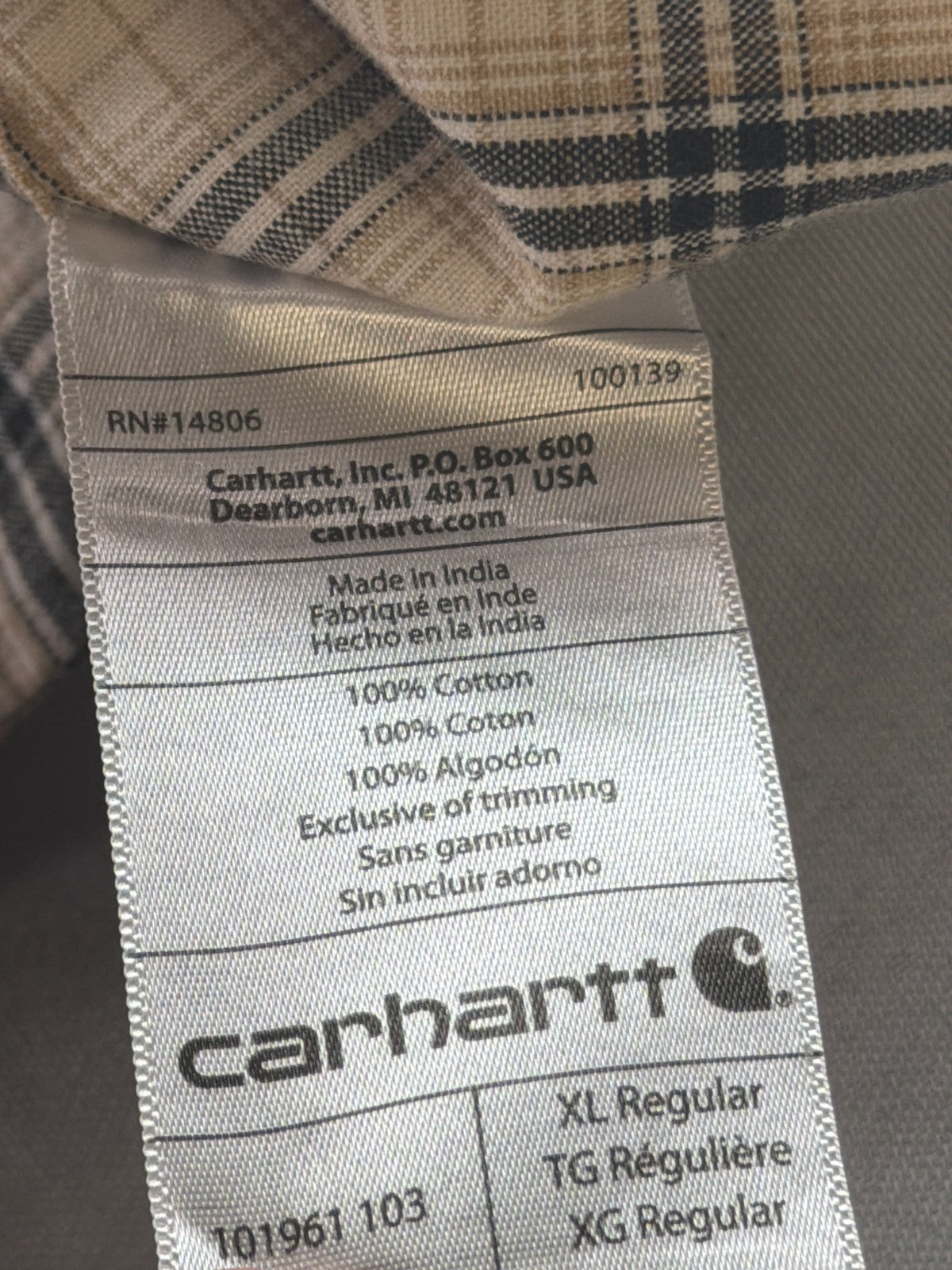 Carhartt Relaxed Fit Mens XL Short Sleeve Plaid Button Down Work Shirt Cotton