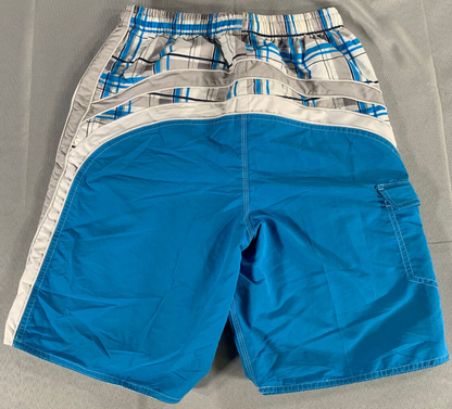 SeaWorld Swim Trunks XL Blue Gray Plaid Board Shorts Mesh Lined 18" Outseam