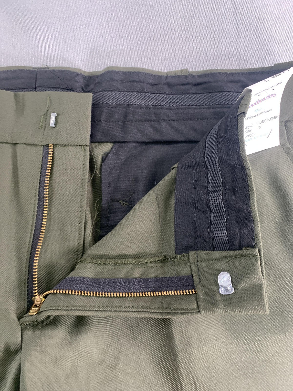Southeastern Pants Mens 18 Olive Green Wool Blend Stripe Dress Uniform Made USA