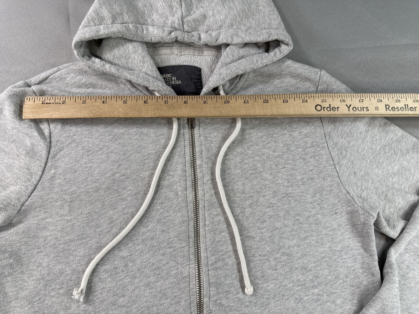 H&M Hoodie S Gray Cotton Blend Long Sleeve Drawstring Hood Regular Fit Slim