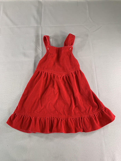 Alyssa Dress Girls Small Red Corduroy Ruffle Hem Pinafore Jumper 100% Cotton