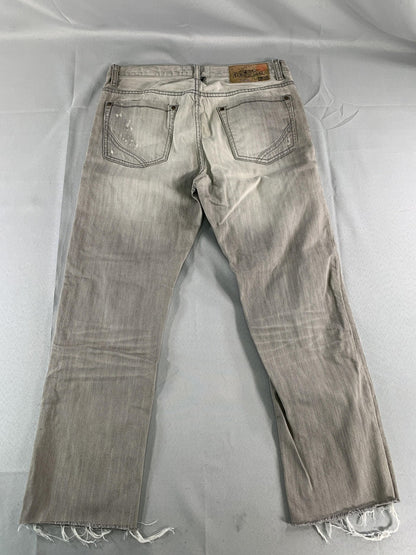 Cohesive & Co Jeans Mens 34x31 Gray Distressed Straight Leg Button Fly Raw Edge