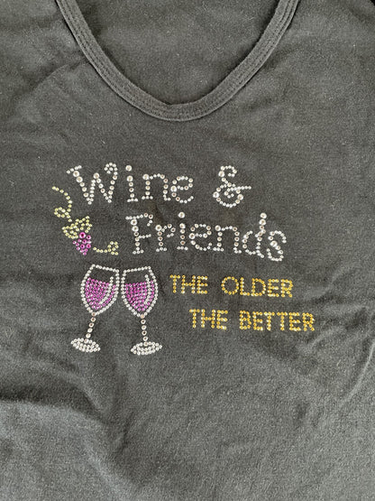Cactus Bay Shirt Womens XL Black Wine Friends Rhinestone Graphic Long Sleeve Top