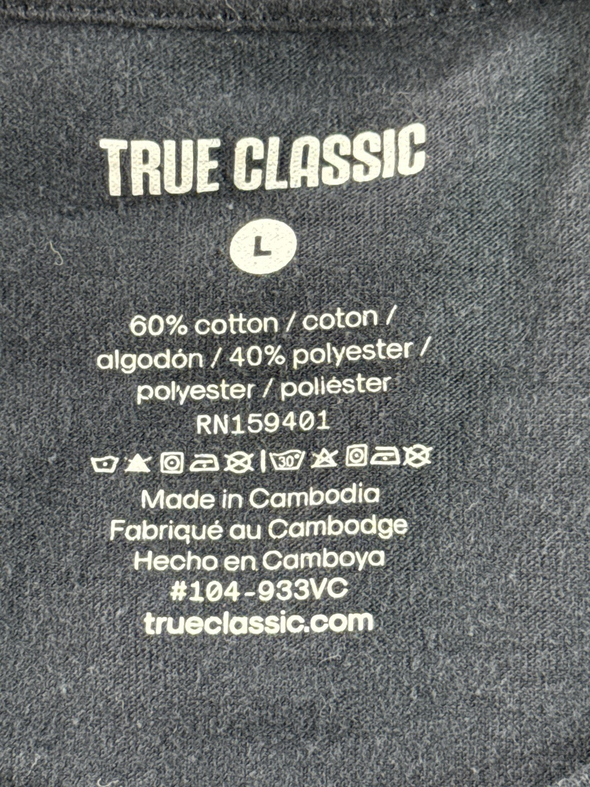 True Classic Crewneck Short Sleeve Tee Mens L Navy Blue Cotton Basic Solid Neck