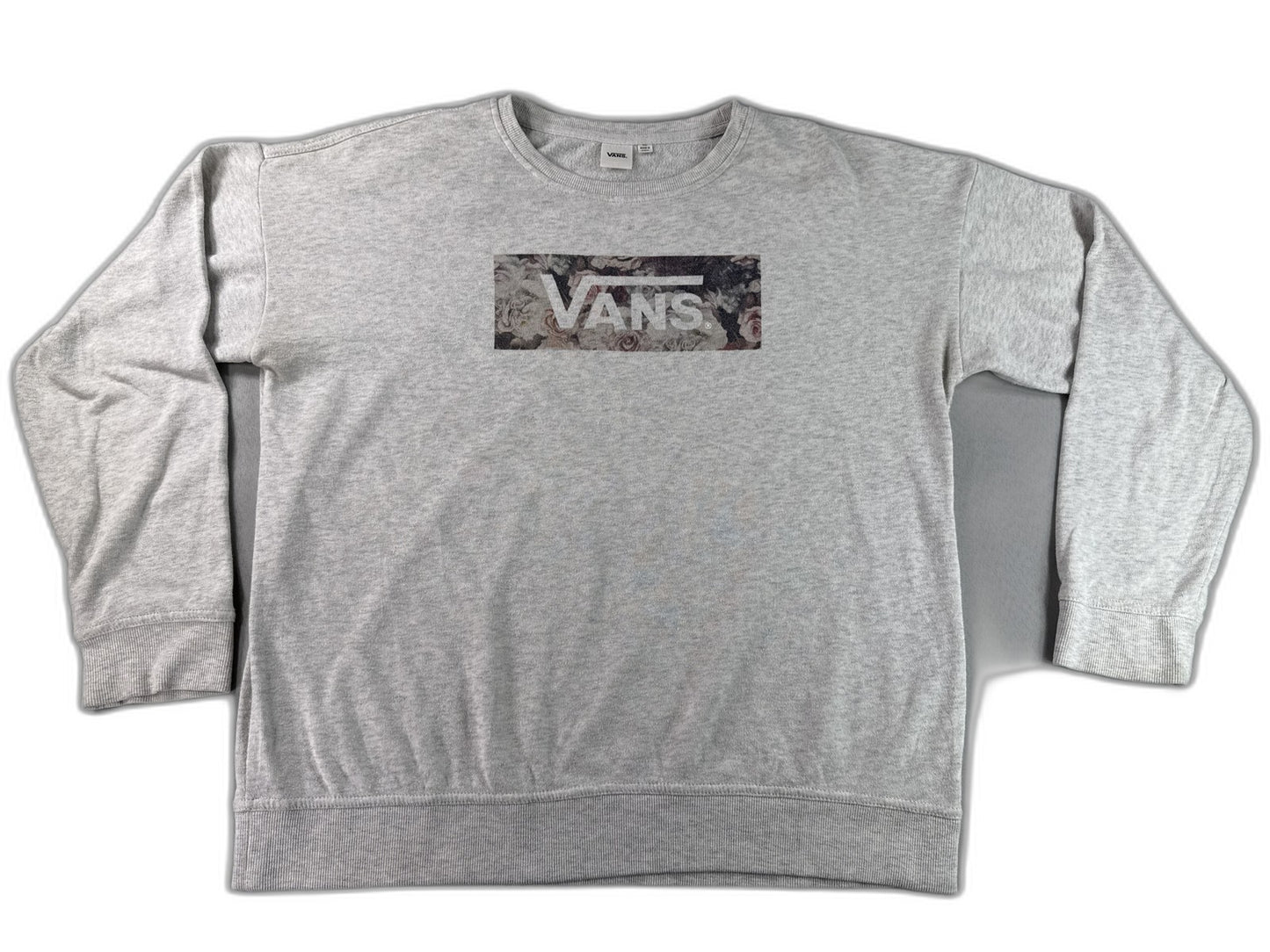 Vans Floral Graphic Crewneck Sweatshirt Unisex S Gray Cotton Long Sleeve