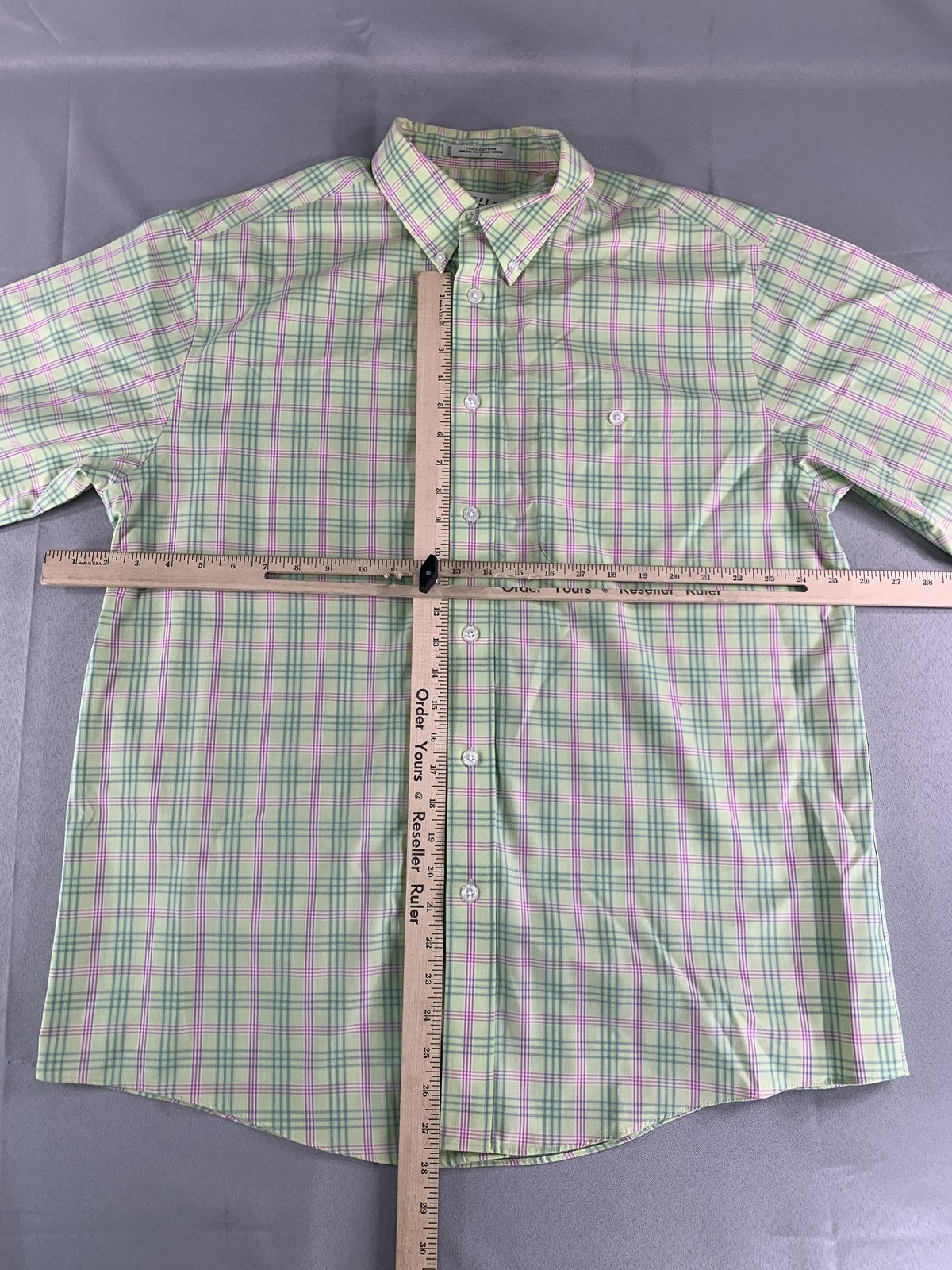 Orvis Shirt Mens Large Green Pink Plaid Button Down Short Sleeve Classic Fit 100