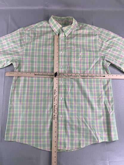 Orvis Shirt Mens Large Green Pink Plaid Button Down Short Sleeve Classic Fit 100