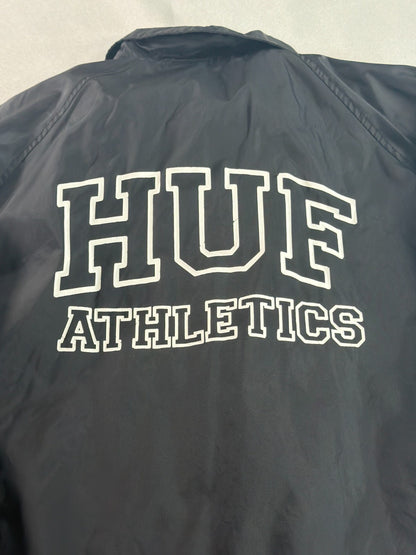 HUF Athletics Coaches Jacket Mens Small Black Nylon Windbreaker Snap Skate NWT