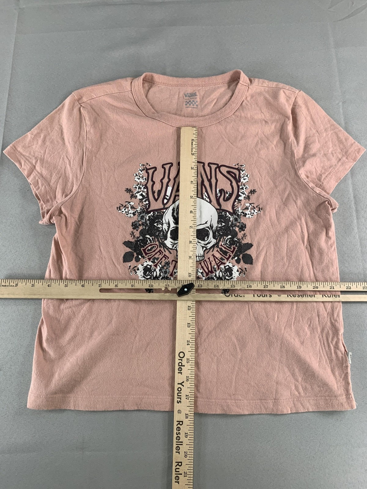 Vans Shirt Womens Extra Large Pink Skull Off The Wall Floral Graphic Tee Skate