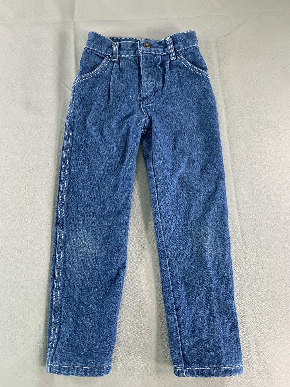 VINTAGE Britania Jeans Boys 4 Blue Denim Straight Leg Contrast Stitch Kids 80s