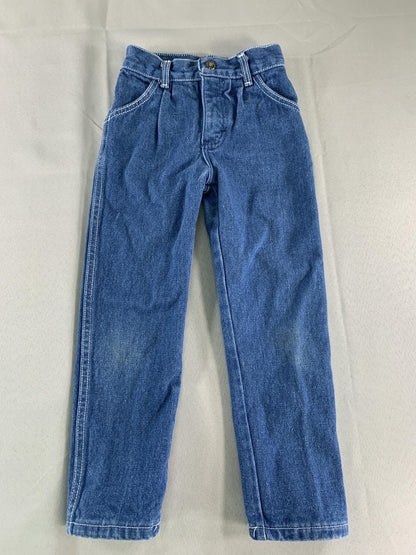 VINTAGE Britania Jeans Boys 4 Blue Denim Straight Leg Contrast Stitch Kids 80s