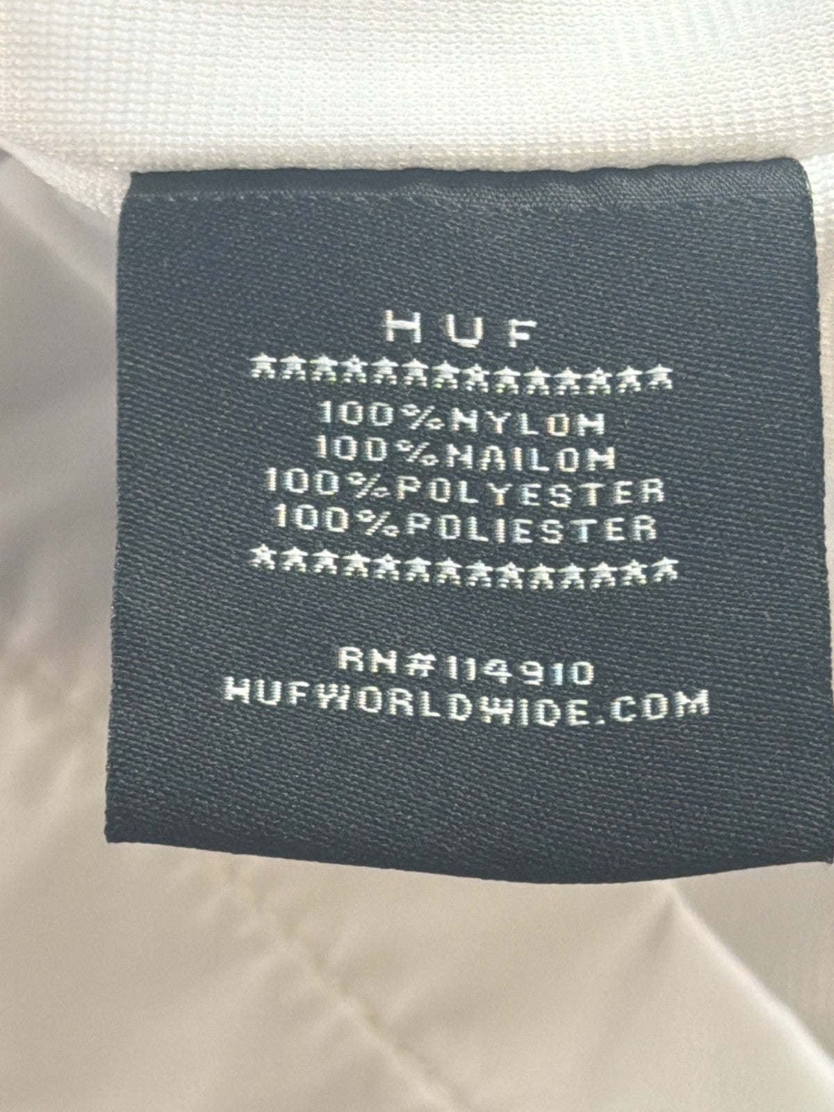 HUF Worldwide Bar Logo Coaches Jacket Mens Small White Teal Nylon Windbreaker