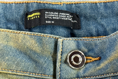 finesse Society Wide Leg Jeans Womens 1X Blue Yellow Ombre Denim Y2K Grunge