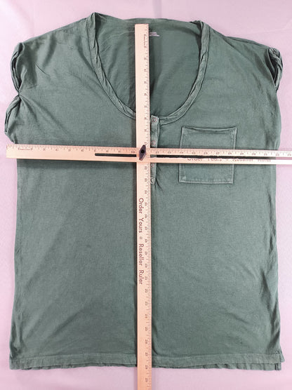 aerie Henley S Tee Womens S/P Green Cotton Short Sleeve Scoop Neck Pocket Soft