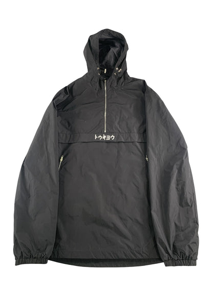 Global Jacket Mens Medium Black Tokyo Hooded Anorak Nylon Zip Pockets Graphic