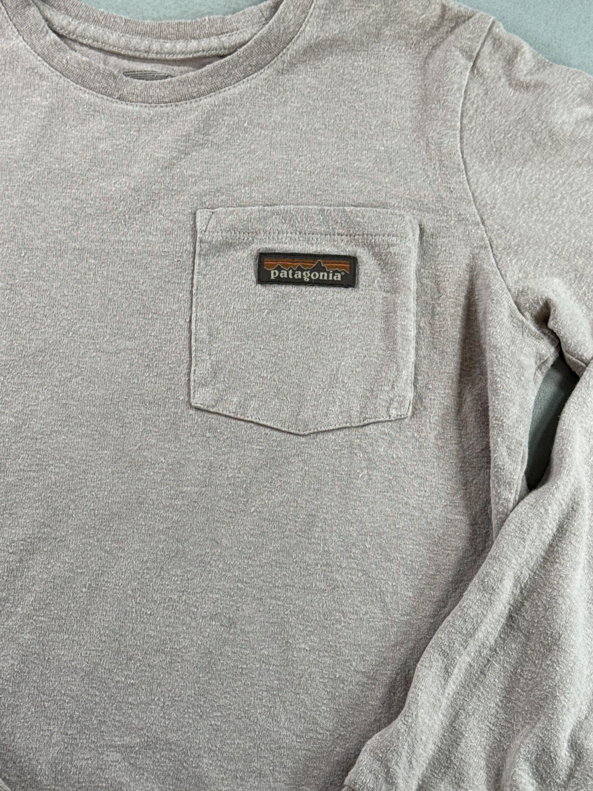 Patagonia Long Sleeve Tee Mens Gray Cotton Jersey Regular Fit Pocket Logo Shirt